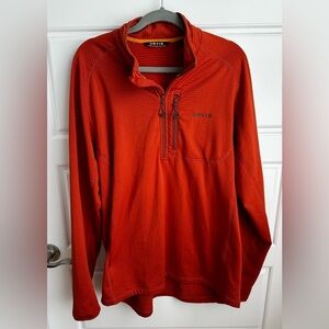 Orvis 1/4 Zip Orange Waffle-Knit Pullover Fleece Size Large
